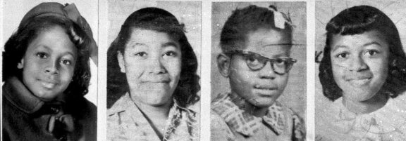 The victims of the church bombing were Denise McNair, 11; Carole Robertson, 14; Addie Mae Collins, 14; and Cynthia Dianne Wesley, 14.